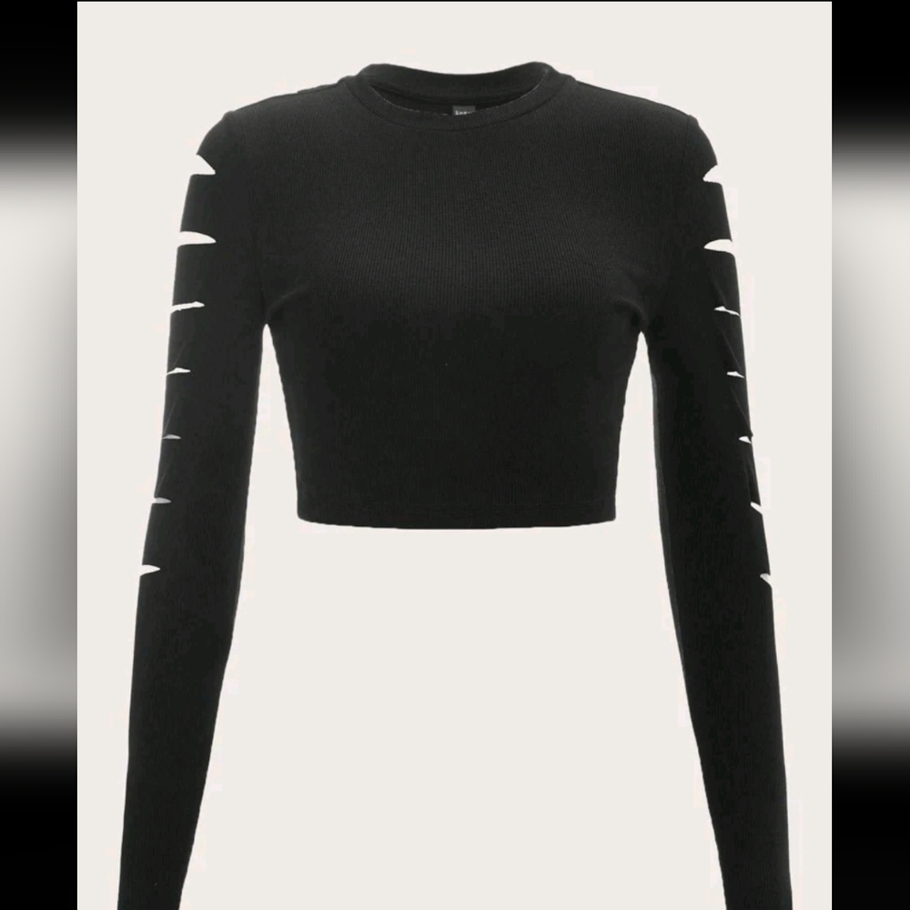 Black crop top with slits in arms
